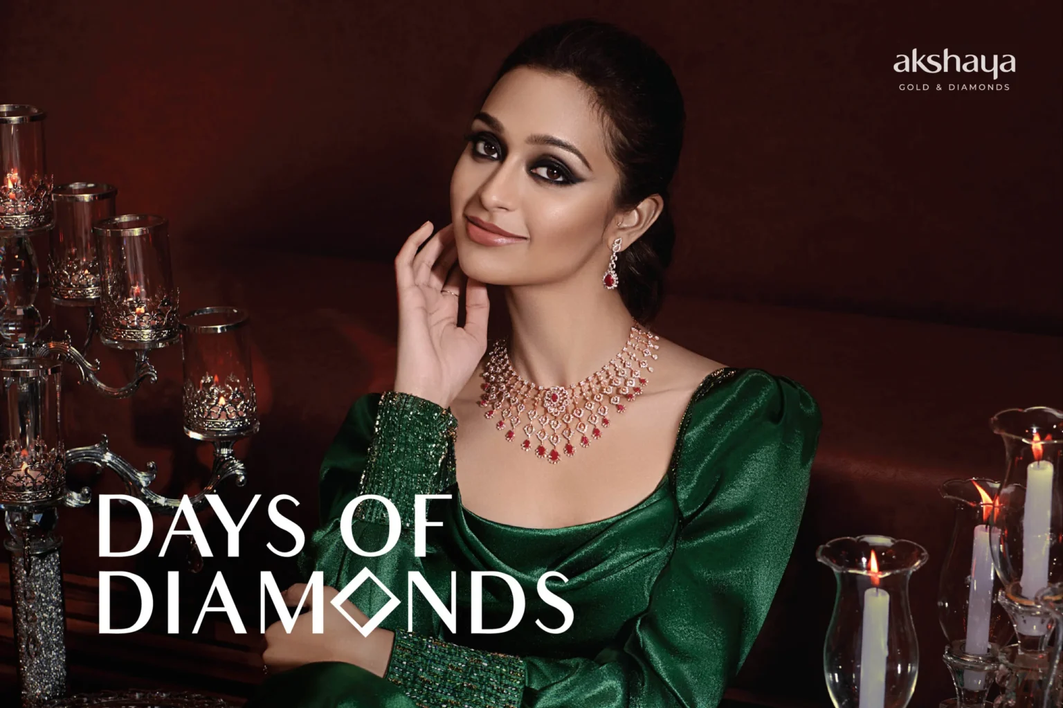 Woman showcasing elegant diamond jewelry.