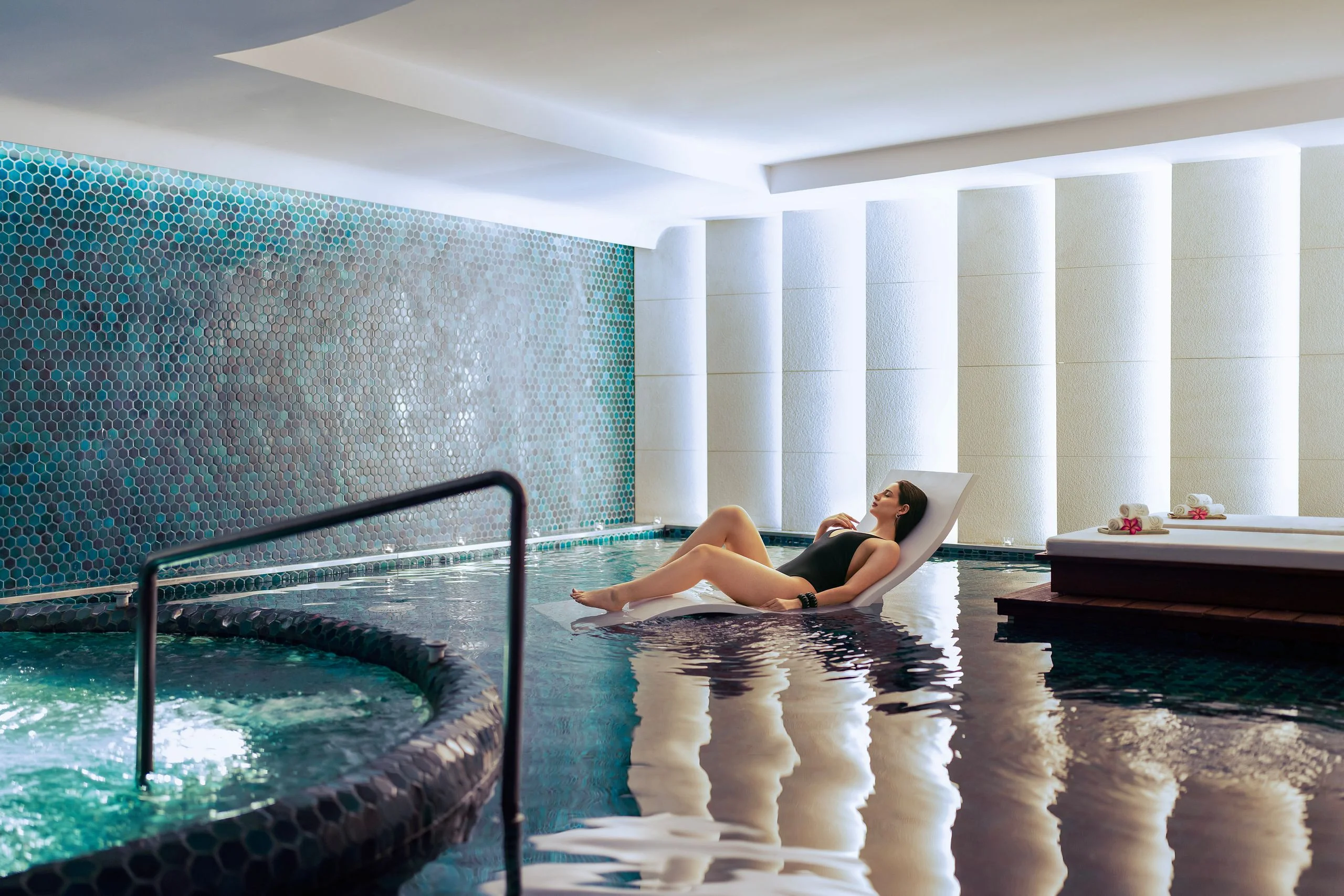 Relaxing spa with tranquil water features.